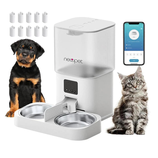 Newpet 6L Comedouro elevado para Alimentador Comedouro Duplo Automático Wi-Fi Temporizador Cão Gato -Bivolt